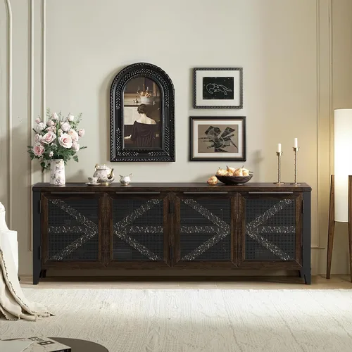 Vista 14 de VFK Soporte de TV de esquina de estilo granja para TV de 50 pulgadas, centro de entretenimiento rústico con almacenamiento, mesa de consola