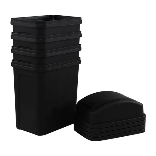 Vista 6 de Paquete de 4 cubos de basura pequeños de 7 L con tapa giratoria, cubo de basura de plástico negro