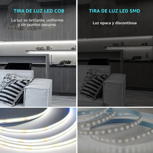 Vista 4 de Tira de luz LED COB de 32.8 pies, color blanco, regulable, CC de 24 V, 6000 K, cinta de luz LED flexible para dormitorio, con control remoto