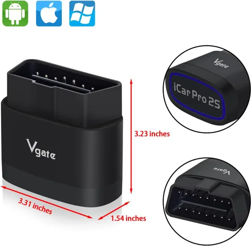 Vista 2 de Vgate iCar Pro 2S - Escáner Bluetooth OBD2, herramienta de diagnóstico de coche, lector de código para Android, iOS y Windows, color negro