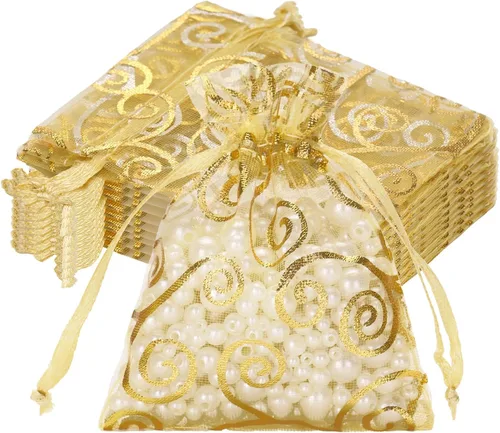 Vista 11 de joycraft 50 bolsas de regalo de organza – 11.8 x 7.9 pulgadas, bolsas de regalo de malla dorada con cordón, bolsa de organza para regalo de San