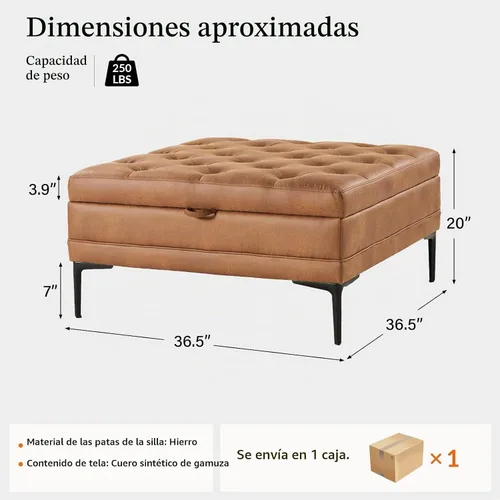 Vista 2 de HULALA HOME - Mesa auxiliar de piel sintética copetuda, color camello