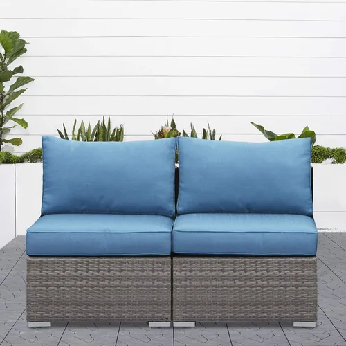 Vista 2 de Wisteria Lane Sofá de 2 piezas sin brazos para patio, muebles seccionales de mimbre para exteriores con cojín, sofás de dos plazas adicionales