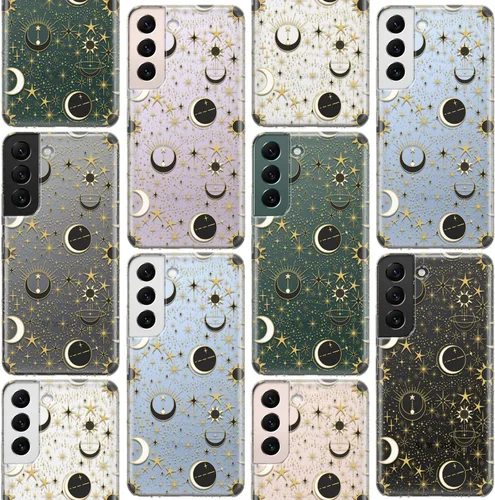 Vista 7 de Funda de teléfono compatible con Samsung Galaxy S25 S24 S23 Ultra S22 Plus S21 FE S20 Note 20 Stars Celestial Magic TPU Crescent Moon Protector