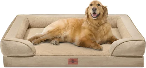 Vista 186 de Comfort Expression - Cama ortopédica para perros medianos, 28 x 19 pulgadas, cama impermeable y de apoyo de espuma con cojines removibles, sofá