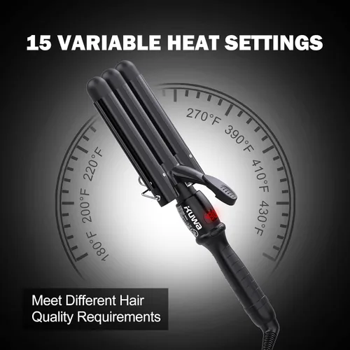 Vista 3 de kuwa Herramienta Rizadora de Cabello, Rizador de Ondas Playeras con 15 Temperaturas Variables, Rizador de 3 Cilindros, Rizador de Cabello