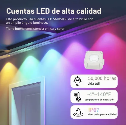 Vista 3 de Luces Permanentes para Exteriores Pro, 50 pies de luces LED RGB-IC para aleros, IP67 impermeables con aplicación inteligente y control remoto