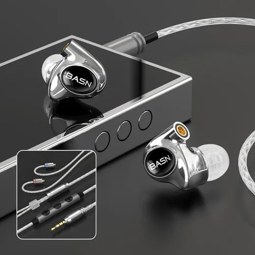 Vista 5 de BASN Metalen PRO 4 Drivers Monitores Intrauriculares para Músicos, Auriculares con Aislamiento de Ruido y Graves Mejorados con Carcasa de Metal CNC