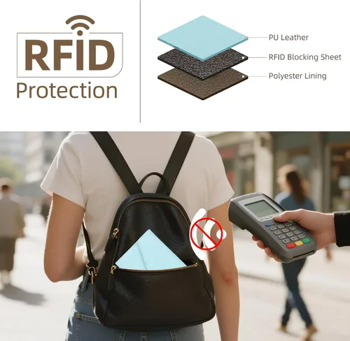 Vista 56 de Zoppen - Billetera de viaje con bloqueo RFID multiusos (Ver.4) Portatarjetas de pasaporte y vacunas, organizador de documentos de tres pliegues