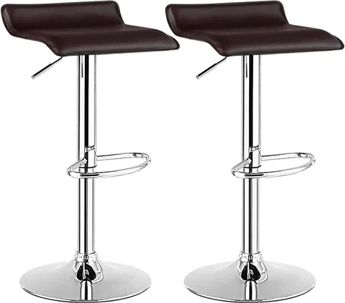 Vista 5 de WATERJOY Juego de 2 taburetes de bar sin respaldo de cuero PU, giratorios, ajustables, diseño moderno, cromado, hidráulico, de piel sintética Negro