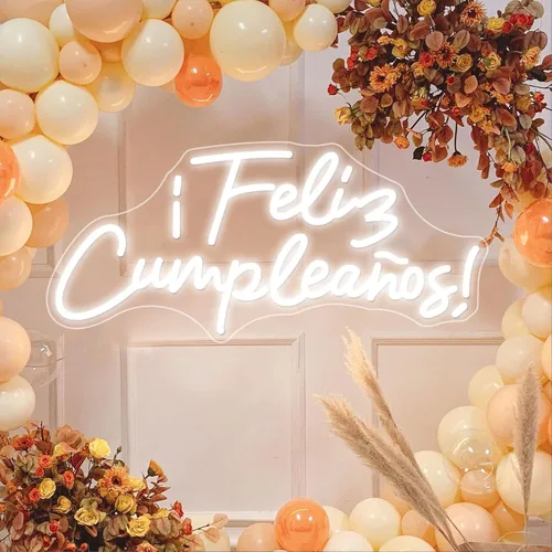 Vista 6 de Cartel de neón LED de Feliz Cumpleaños, más grande para decoración de pared con modulador de luz de cadena USB, reutilizable, letrero LED