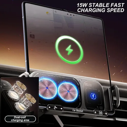 Vista 3 de Soporte giratorio de carga inalámbrica para automóvil con sujeción automática de 15 W de carga rápida para teléfono, control táctil, cargadores