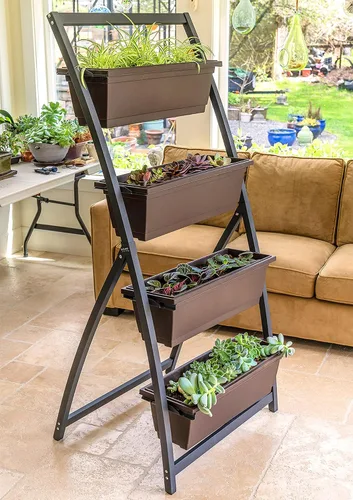 Vista 7 de Outland Living Jardinera elevada de 6 pies – Jardinera vertical independiente con 4 cajas de contenedores, buena para patio o balcón