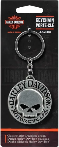 Vista 3 de Harley-Davidson Llavero de metal, logotipo clásico de Willie G Skull - Plata y negro
