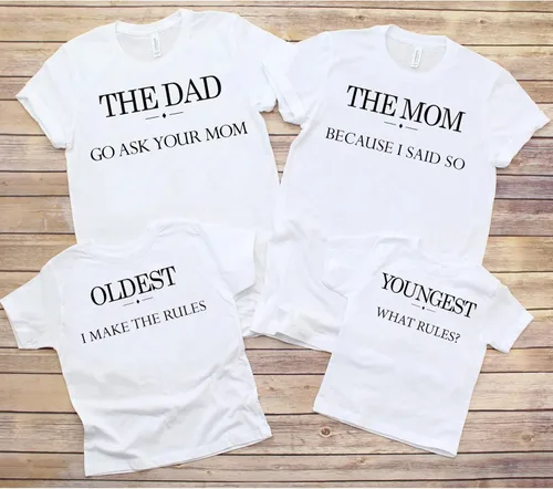 Vista 4 de Camisa a juego con texto en inglés Ask Your Mom, la más joven, media y más vieja, trajes familiares a juego, camiseta familiar de campamento