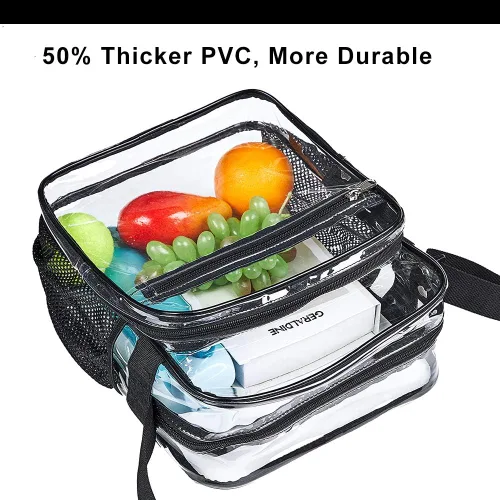 Vista 5 de Bolsa transparente aprobada para estadios, bolsa bandolera mensajero de hombro transparente con correa ajustable para conciertos, eventos deportivos