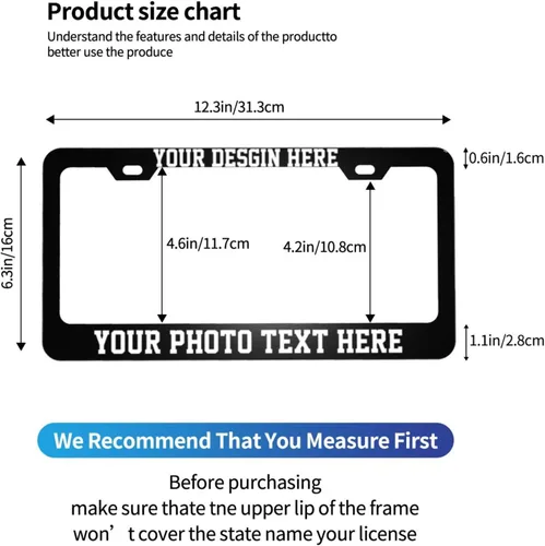 Vista 4 de Paquete de 2 marcos para placa de matrícula personalizados para tu propio automóvil, soporte personalizado para placa de matrícula con texto