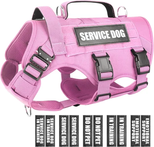 Vista 11 de WINSEE - Arnés tipo chaleco para perro de servicio para perro mediano, chaleco táctico MOLLE con 10 parches para mascotas, arnés resistente sin