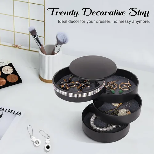 Vista 5 de CONBOLA Organizador de joyas, caja de almacenamiento de joyas pequeña para mujer, soporte para aretes para mujeres, bandeja de joyería giratoria