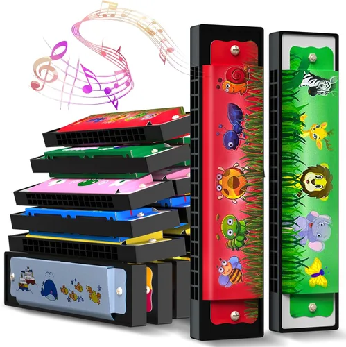 Vista 7 de 5 piezas de armónica para niños, regalo de cumpleaños, instrumento musical, regalo de fiesta de regreso, armónica de fila doble de dibujos animados