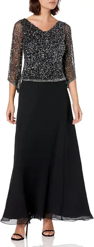 Vista 4 de J Kara Vestido largo con cuentas para mujer en talla grande con cuello vuelto