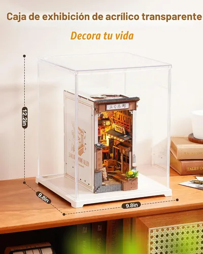 Vista 7 de Rolife Vitrina acrílica para coleccionables, escaparate de protección a prueba de polvo con base blanca con puerta para juguetes de peluche, rincón