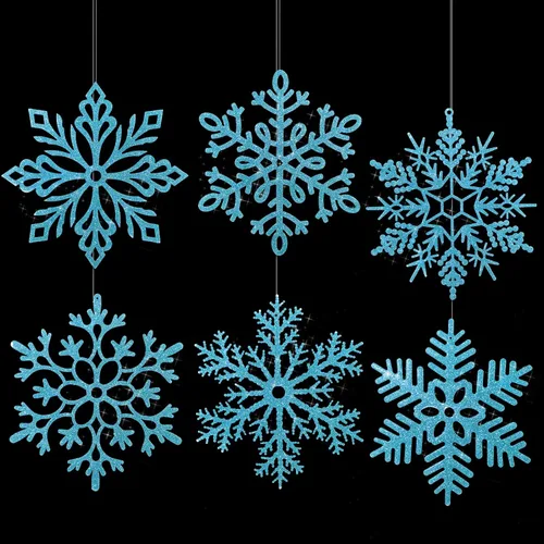 Vista 22 de Sratte 24 adornos de copo de nieve grandes de 16 pulgadas, copos de nieve colgantes decorativos con purpurina gigante, 6 diseños de adornos