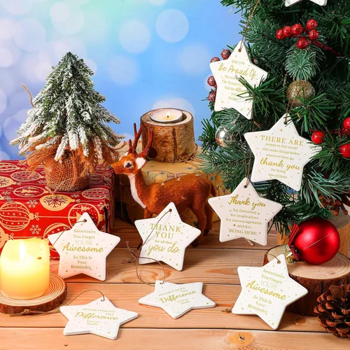 Vista 4 de Sliner 18 piezas de Navidad para compañeros de trabajo, adornos de cerámica a granel, apreciación de los empleados, regalos inspiradores
