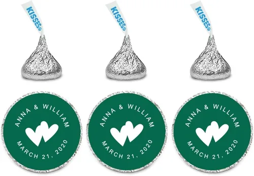 Vista 21 de Andaz Press Etiquetas personalizadas de gota de chocolate para boda, nombres y fecha redondos, turquesa aguamarina, paquete de 240, personalizadas