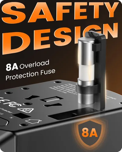 Vista 9 de LENCENT Adaptador de corriente de viaje universal, adaptador de enchufe de CA internacional con 2 puertos USB C 2 USB A, cargador de pared para Negro