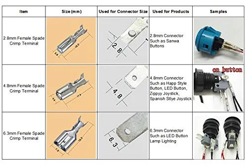 Vista 5 de 20 unidslote 2 Pin Arcade Button Cables Terminales Tamaño 0.110'' (0.110 in) Compatible con codificador USB Arcade Zero Delay SANWA Arcade