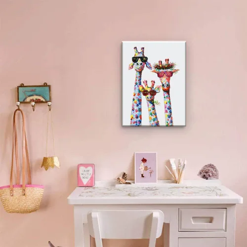 Vista 4 de Lienzo decorativo para pared de familia de jirafas, póster con marco para sala de estar, dormitorio, guardería, oficina, habitación de los niños