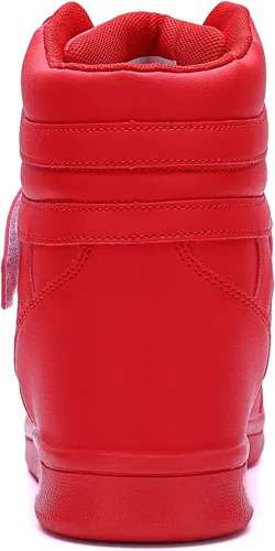 Vista 5 de UBFEN Zapatos deportivos para mujer, con soporte de tobillo alto, color vibrante, tacón de cuña oculto, retro, de los años 80, para niñas, cosplay