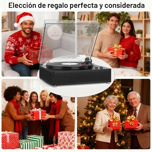 Vista 10 de Reproductor de discos de vinilo con altavoces estéreo, tocadiscos de tamaño completo para discos de vinilo, entrada y salida Bluetooth, reproductor
