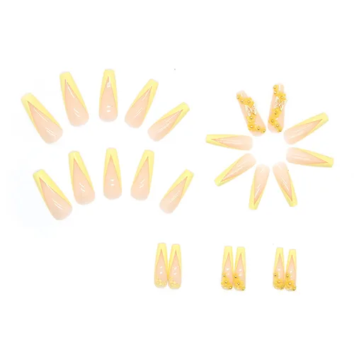 Vista 2 de Uñas postizas largas a presión, punta francesa de bailarina, 24 uñas postizas reutilizables de cobertura completa con pestañas adhesivas, uñas