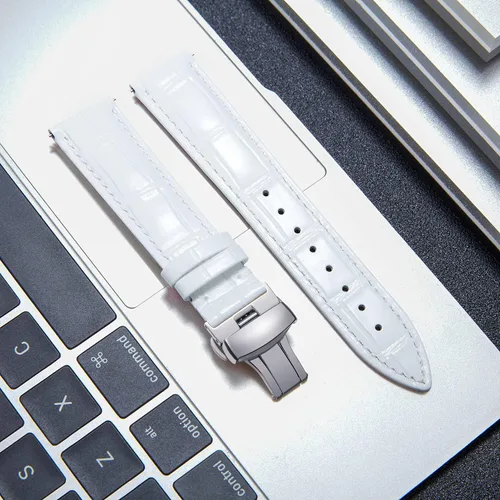 Vista 2 de BINLUN Leather Watch Strap, Quick Release Genuine Leather Replacement Watch Band with Butterfly Deployment Buckle for Men and Women, 12mm-24mm Blanco
