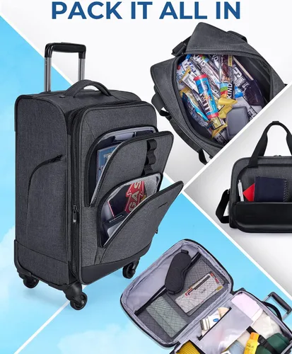Vista 4 de BAGSMART Juego de equipaje de mano expandible de 2 piezas, Gris, Juegos de equipaje de viaje familiar