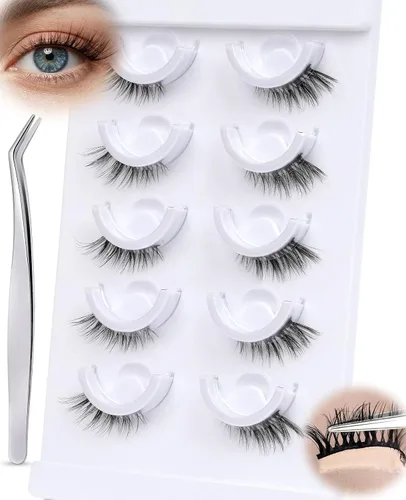 Vista 6 de Obeyalash Mitad pestañas autoadhesivas de ojo de gato, pestañas postizas impermeables de 3/4 de esquina, 5 pares de pestañas postizas de aspecto