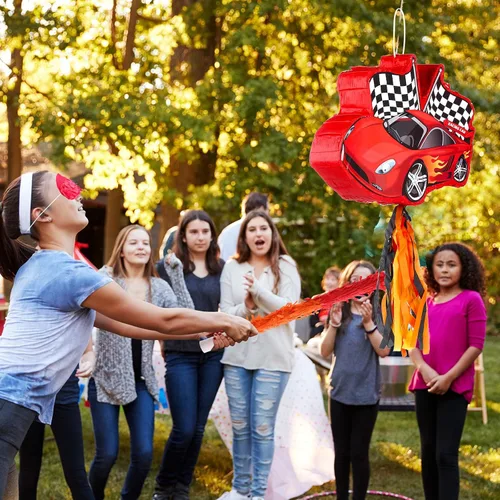 Vista 7 de Piñata de coche de carreras, suministros de recuerdo de fiesta, piñata con bate de los ojos vendados, 16.6 x 12.4 x 3.3 pulgadas, recuerdo de fiesta
