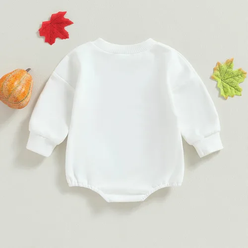 Vista 4 de Disfraz de Halloween para bebé recién nacida, sudadera de calabaza, mameluco de manga larga para otoño e invierno