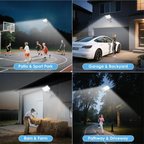 Vista 5 de 1200W Luces solares de calle al aire libre impermeables, luz solar de gran angular alimentada del anochecer al amanecer, control remoto y sensor