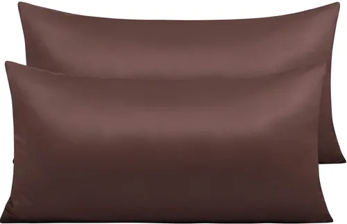Vista 14 de NTBAY Fundas de almohada de satén con cremallera para cabello y piel, juego de 2 fundas de almohada estándar de lujo con cremallera oculta, 20 x 26