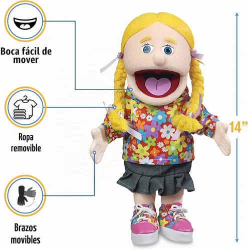 Vista 2 de Cindy, chica melocotón, marioneta de mano de 14