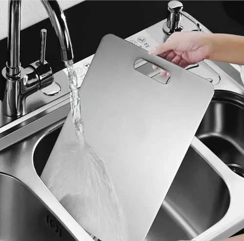 Vista 5 de Tabla de cortar de titanio, tabla de cortar de acero inoxidable, tablas de cortar de titanio 100% puro para cocina, perfecta para varias tareas