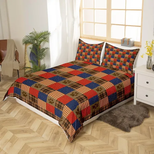 Vista 2 de Manfei Juego de funda de edredón con estampado de patas de perro, tamaño individual, juego de ropa de cama de huellas de animales, 2 piezas