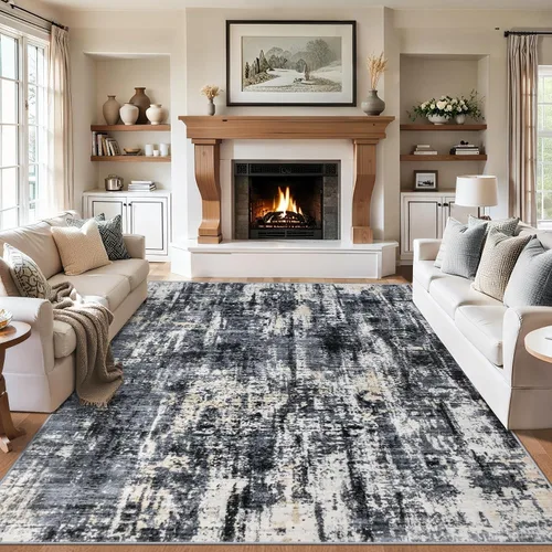 Vista 41 de Area Rugs - Alfombra para sala de estar, 4 x 6, lavable, moderna, abstracta, suave, neutra, antideslizante, grande para interiores, resistente a