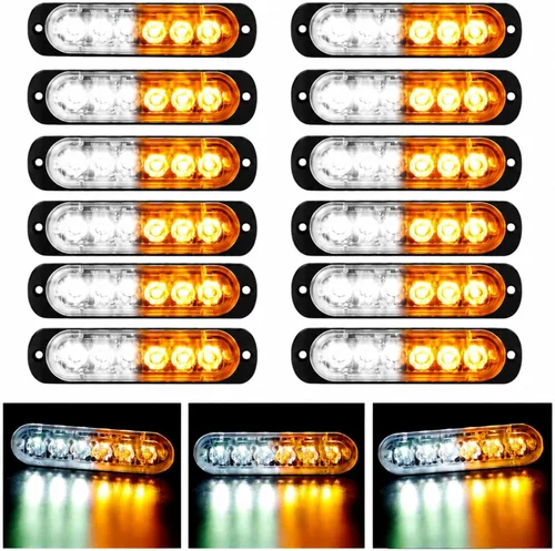 Vista 7 de SEISSO Paquete de 4 luces estroboscópicas ámbar de 12 LED para vehículos y camiones, kit de luces estroboscópicas de emergencia, 12V -24V, luces
