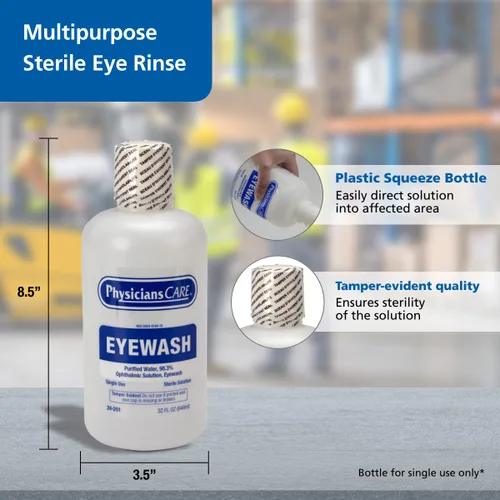 Vista 2 de PhysiciansCare Solución de lavado de ojos, solución tamponada isotónica estéril para enjuagar e irrigar los ojos, botella de 32 onzas