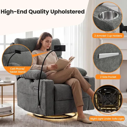 Vista 8 de Mecedora para guardería con reposabrazos ajustables, silla mecedora Gris oscuro