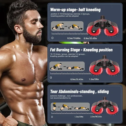 Vista 6 de Rueda abdominal de rebote automático con almohadilla para arrodillarse, rodillo de rueda abdominal con soporte para teléfono móvil